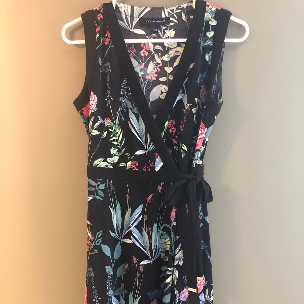 Tommy Hilfiger black and flower wrap dress